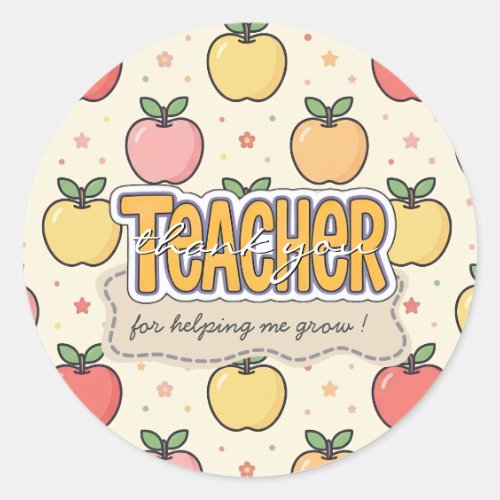 Yellow Teacher School Apple Pattern  Classic Round Sticker