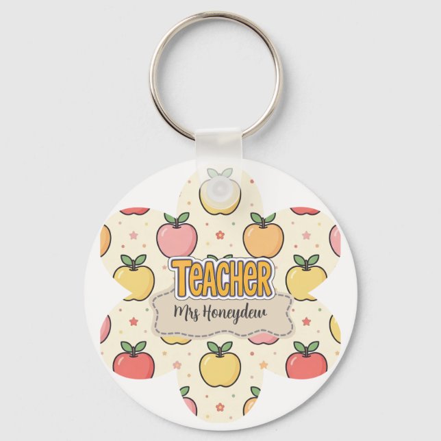 Yellow Teacher School Apple Pattern  Keychain (Front)