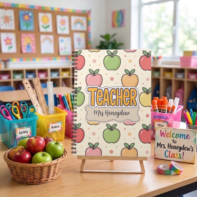 Yellow Teacher School Apple Pattern  Notebook (Creator Uploaded)