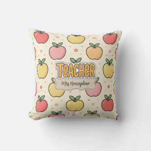 Yellow Teacher School Apple Pattern Throw Pillow