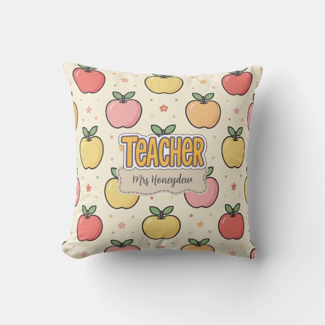 Yellow Teacher School Apple Pattern  Throw Pillow (Front)