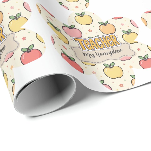 Yellow Teacher School Apple Pattern  Wrapping Paper (Roll Corner)