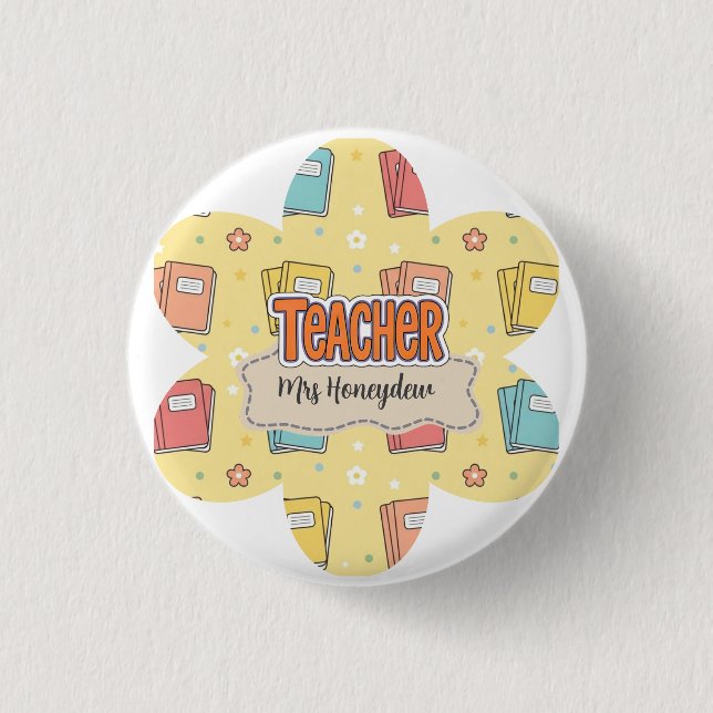 Yellow Teacher  School Book Pattern  Button (Front)