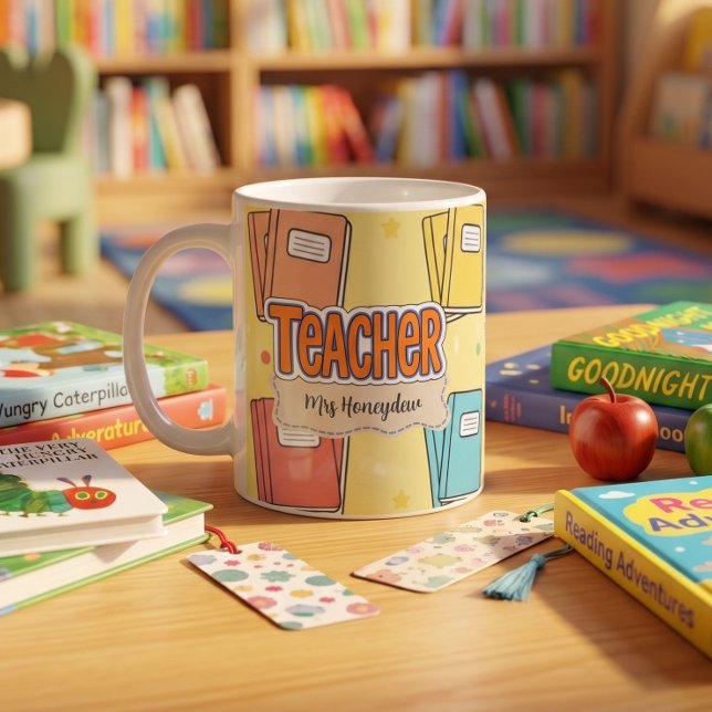 Yellow Teacher School Book Pattern  Coffee Mug (Creator Uploaded)