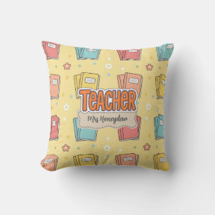 Yellow Teacher School Book Pattern Throw Pillow