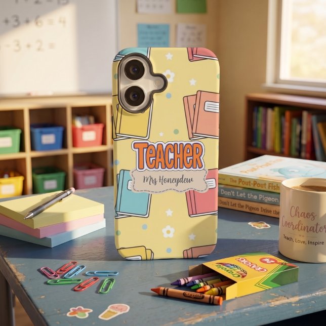 Yellow Teacher School Books Pattern  iPhone Case (Creator Uploaded)