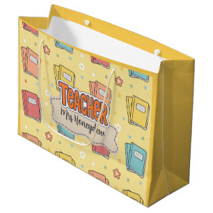 Yellow Teacher School Books Pattern Large Gift Bag
