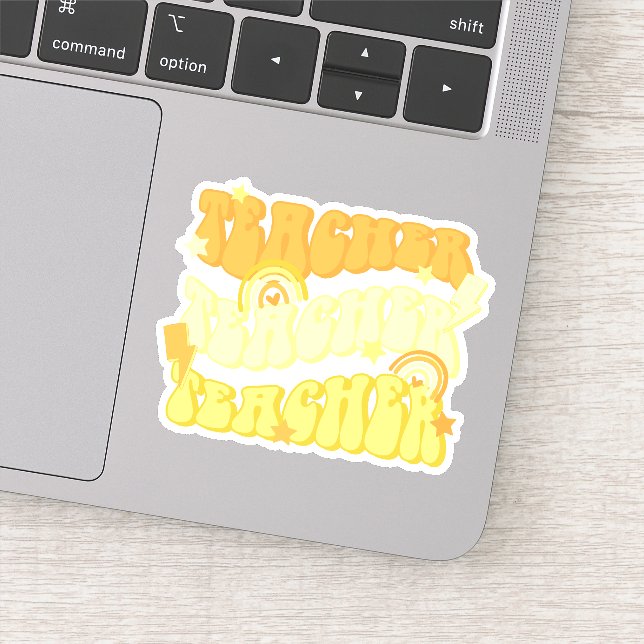 Yellow Teacher Teacher Teacher Retro Vinyl Sticker (Detail)