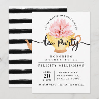 Yellow Teacup Tea Party Baby Shower Invitation