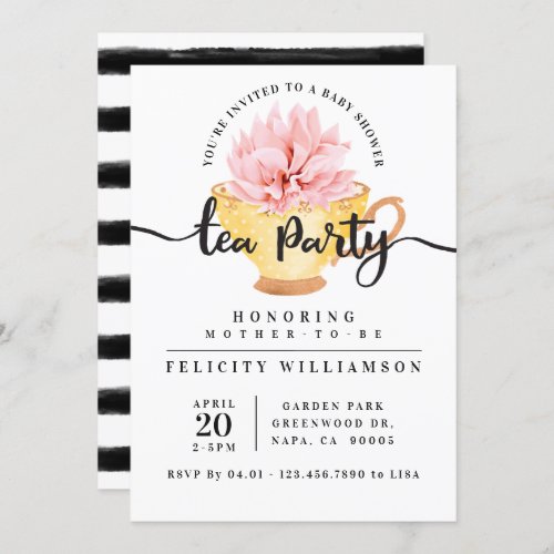 Yellow Teacup Tea Party Baby Shower Invitation
