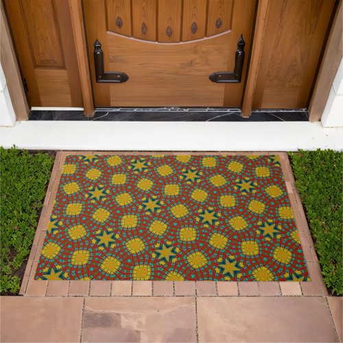  Yellow Teal And Red Star Pattern Cool Boho Tribal Doormat
