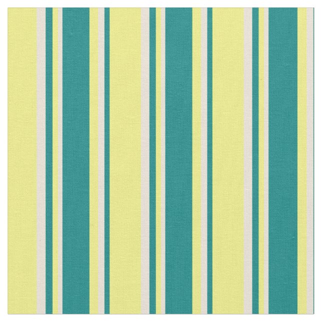 Yellow, Teal & Bisque Colored Stripes Fabric (Close Up)