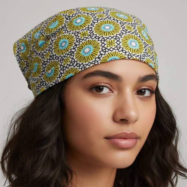 Yellow Teal Blue Moroccan Mosaic Tile Geometric Fabric (Creator Uploaded)