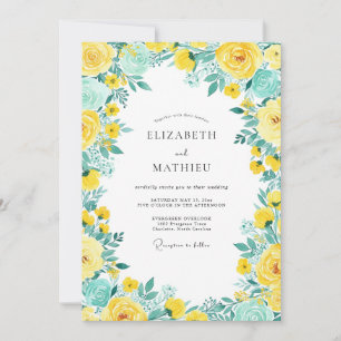 Yellow Teal Bright Spring Wedding Invitation