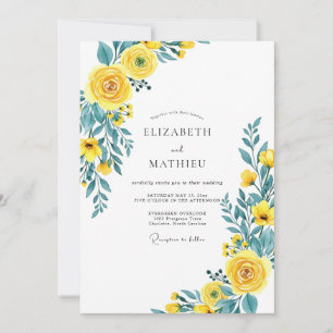Yellow Teal Flourishing Spring Wedding Invitation