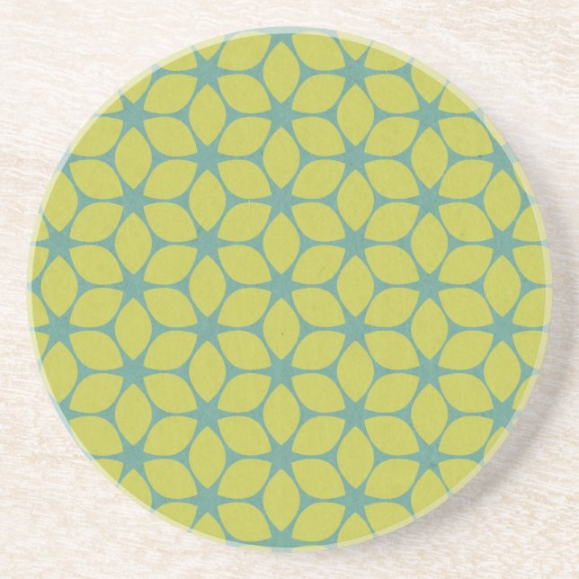Yellow/Teal Geometric Flower Drink Coaster (Front)