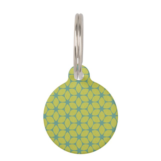 Yellow/Teal Geometric Flower Pet Tag (Front)