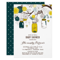 Yellow & Teal Mason Jars | Floral Baby Shower Invitation
