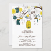 Yellow & Teal Mason Jars | Floral Baby Shower Invitation (Front)