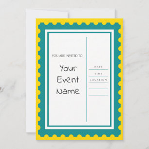Yellow Teal Postage Stamp Invitation