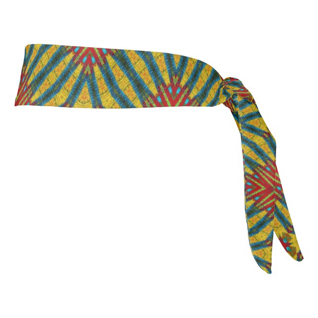  Yellow Teal & Red Abstract Print Ethnic Geometric Tie Headband (Rotate 90)