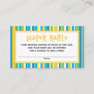 Yellow & Teal Stripes Baby Shower Diaper Raffle Enclosure Card