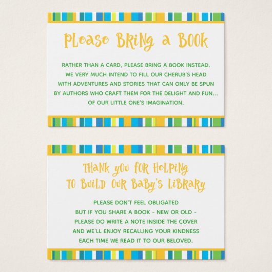 Yellow & Teal Stripes Book Request Insert Cards (Front & Back)