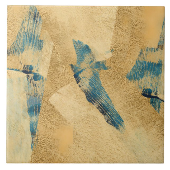 Yellow Teal Textured Ceramic Tile (Front)