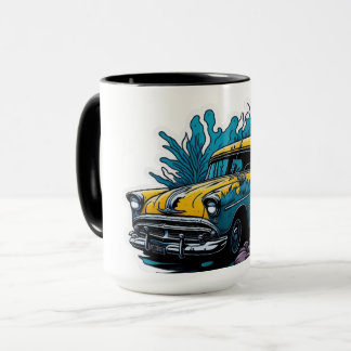 Yellow & Teal Vintage Paint Splat Car Mug