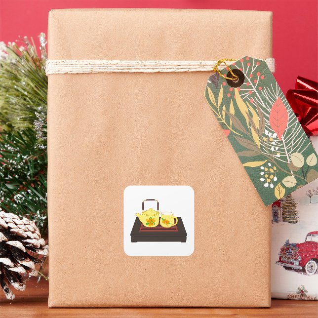 Yellow Teapot Set Square Sticker (Creator Uploaded)