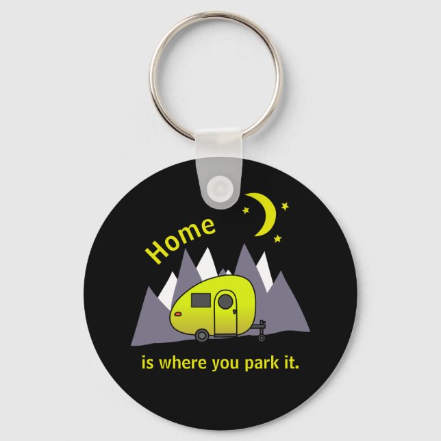 Yellow Teardrop Camper Button Keychain (Front)