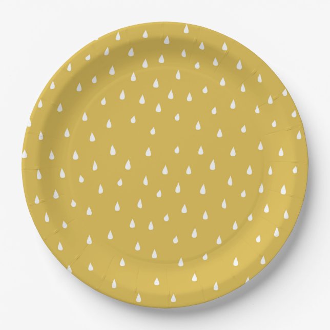 Yellow teardrop raindrop Party Paper Plate (Front)