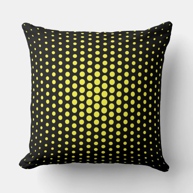 Yellow Techno Dots Modern Black Throw Pillow (Front)