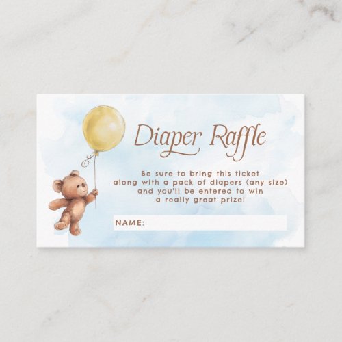 Yellow Teddy Bear Balloon Diaper Raffle Ticket Enclosure Card