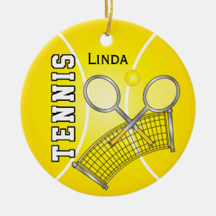 Yellow Tennis Ball and Net Ceramic Ornament