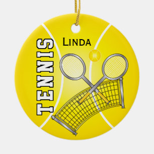 Yellow Tennis Ball and Net Ceramic Ornament