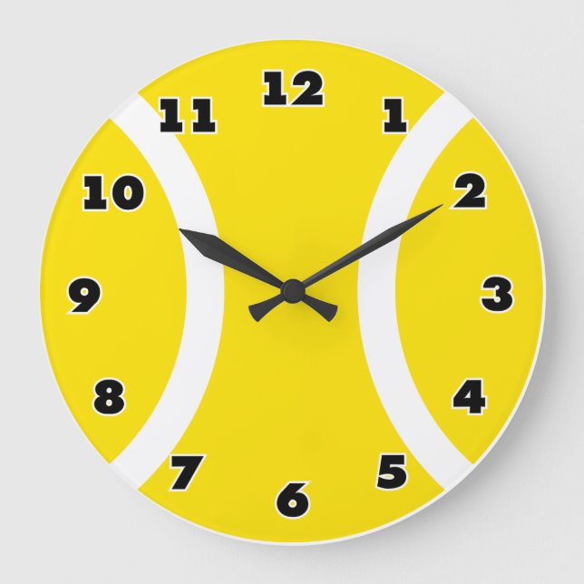 Yellow tennis ball clock with large modern numbers (Front)