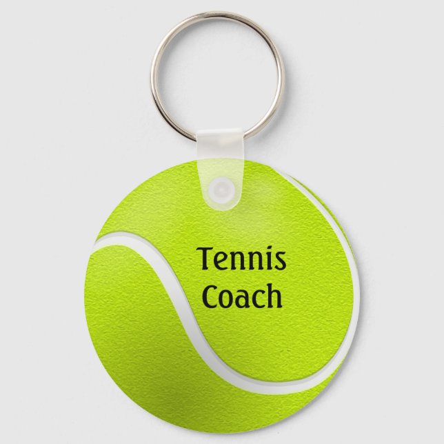 Yellow Tennis Ball Coach Name  Keychain (Front)