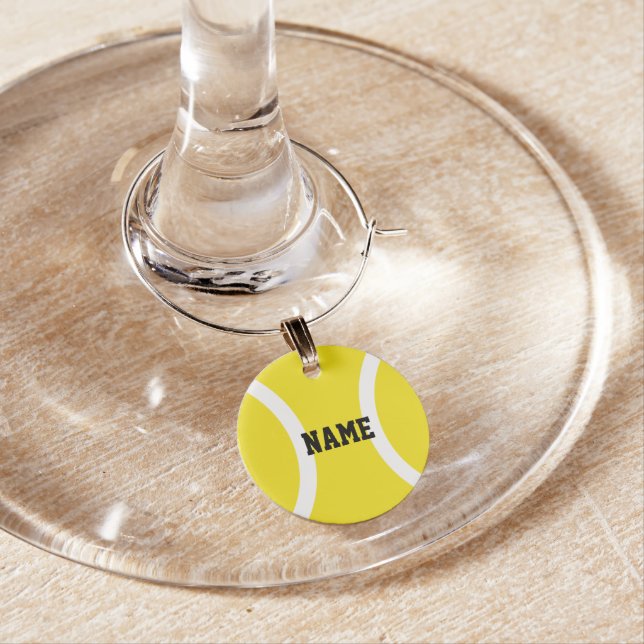 Yellow tennis ball custom round wine glass charms (In Situ)