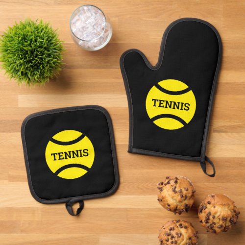 Yellow tennis ball logo personalized kitchen oven mitt  pot holder set