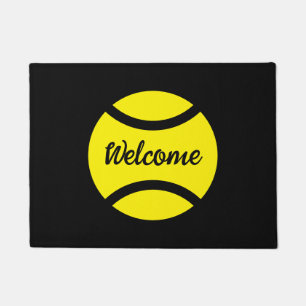 Yellow tennis ball logo welcome entry doormat