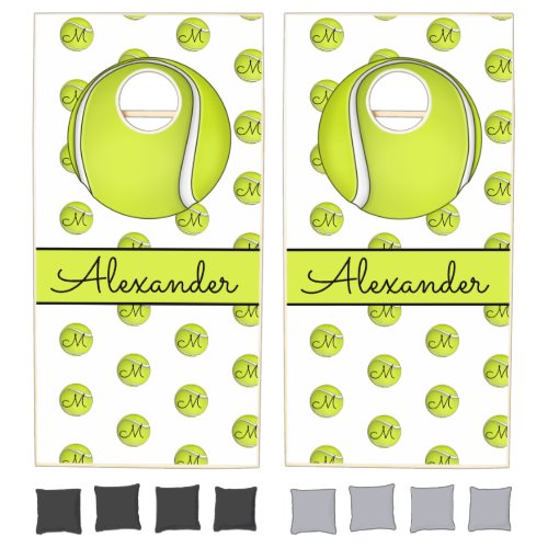 Yellow Tennis Ball monogram name Cornhole Set