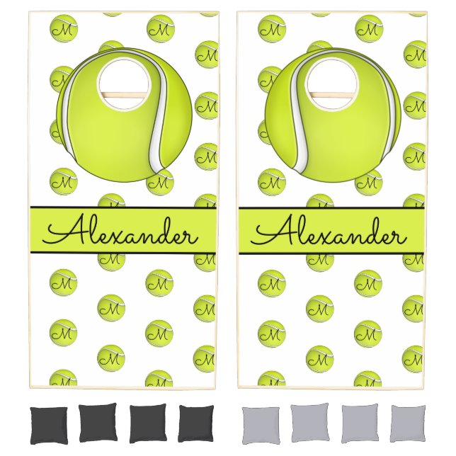 Yellow Tennis Ball monogram name Cornhole Set (Set)