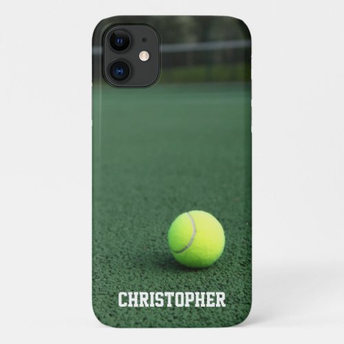 Yellow Tennis Ball on Green Court Personalized iPhone 11 Case