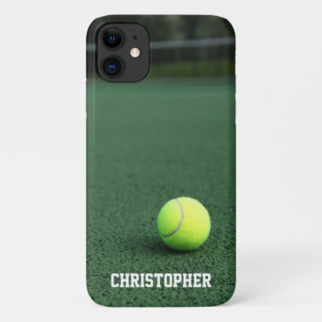 Yellow Tennis Ball on Green Court Personalized Case-Mate iPhone Case (Back)