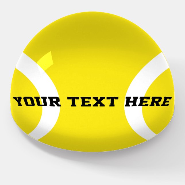 Yellow tennis ball paperweight gift for coach (Angled)