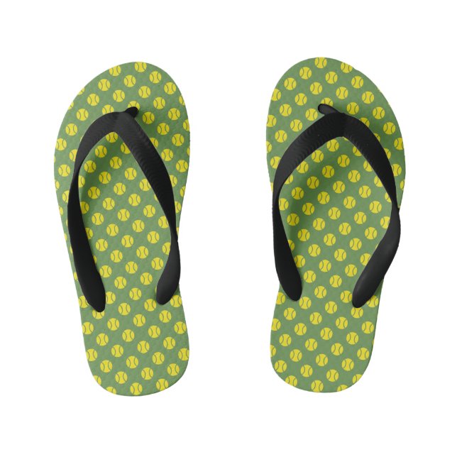 Yellow tennis ball pattern flip flops for kids (Footbed)
