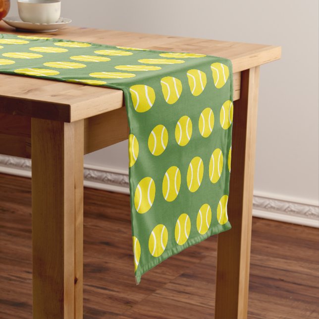 Yellow tennis ball pattern table runner for party (In Situ)
