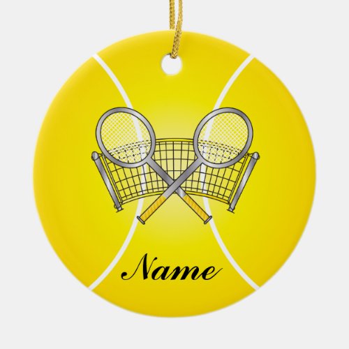 Yellow Tennis Ball Personalize Ceramic Ornament