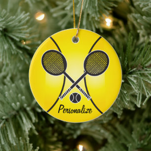 Yellow Tennis Ball Personalize Ceramic Ornament